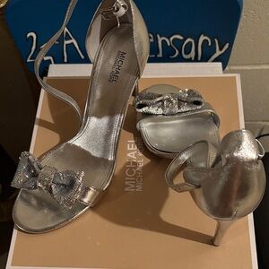 Michael Kors Shimmering Silver Heels with Bow